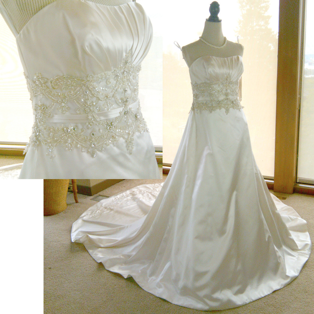 Allure wedding dress beading crystals chapel train